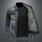Classic Denim Jacket with Long Sleeves and Stand-Up Collar