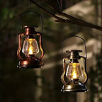 Retro Kerosene Lamp LED Horse Lantern Outdoor Waterproof Portable Rechargeable Solar Powered Flame Light