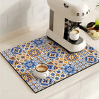Absorbent Mat with Vintage Tile Design for Kitchen