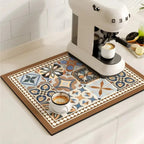 Absorbent Mat with Vintage Tile Design for Kitchen