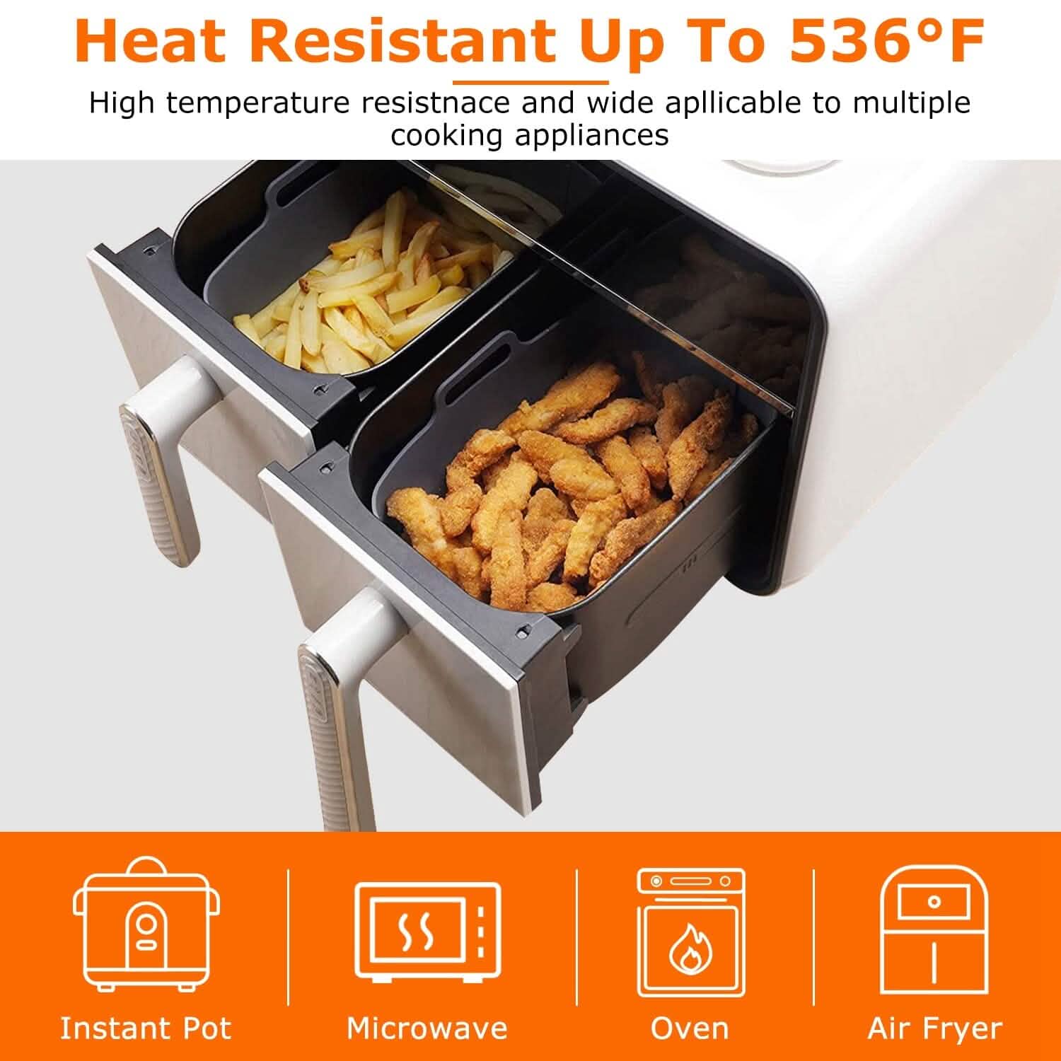 Reusable Air Fryer Silicone Pot Rectangle Replacement of Parchment Liners 6-8 Quart