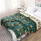 Reversible Cotton Throw Blanket | Scandinavian Bird Design