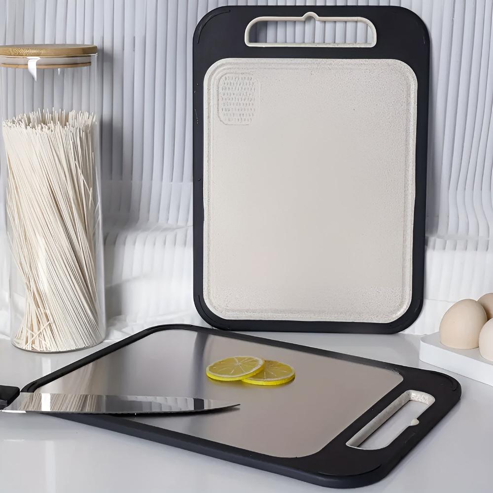 Dual-Sided Stainless Steel & Rice Husk Cutting Board