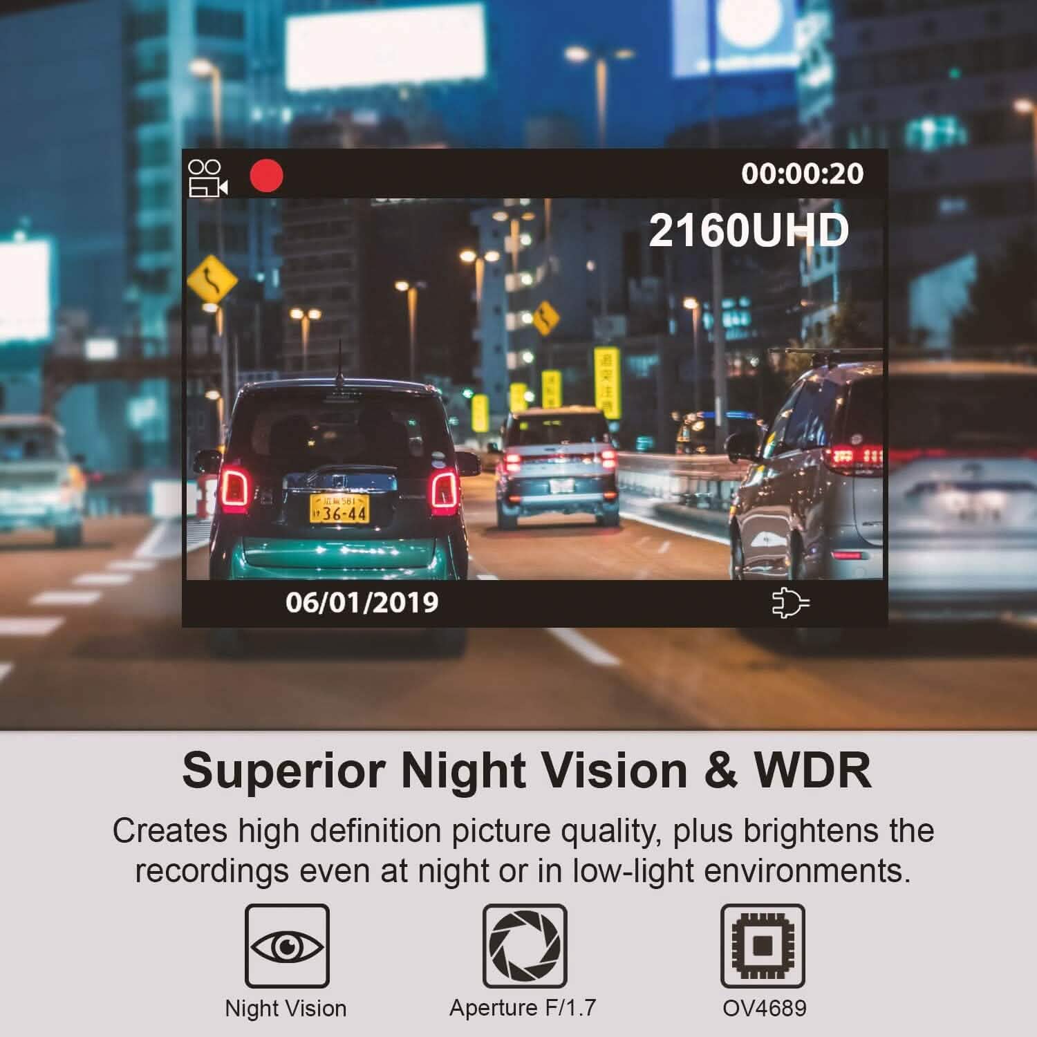 REXING V1 - 4K Ultra HD Car Dash Cam 2.4" LCD Screen  (Refurbished)