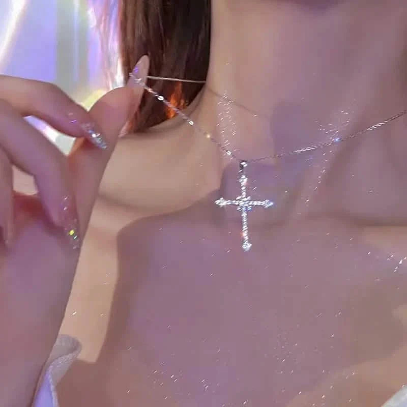 Rhinestone Exquisite Zircon Cross Pendant Necklace