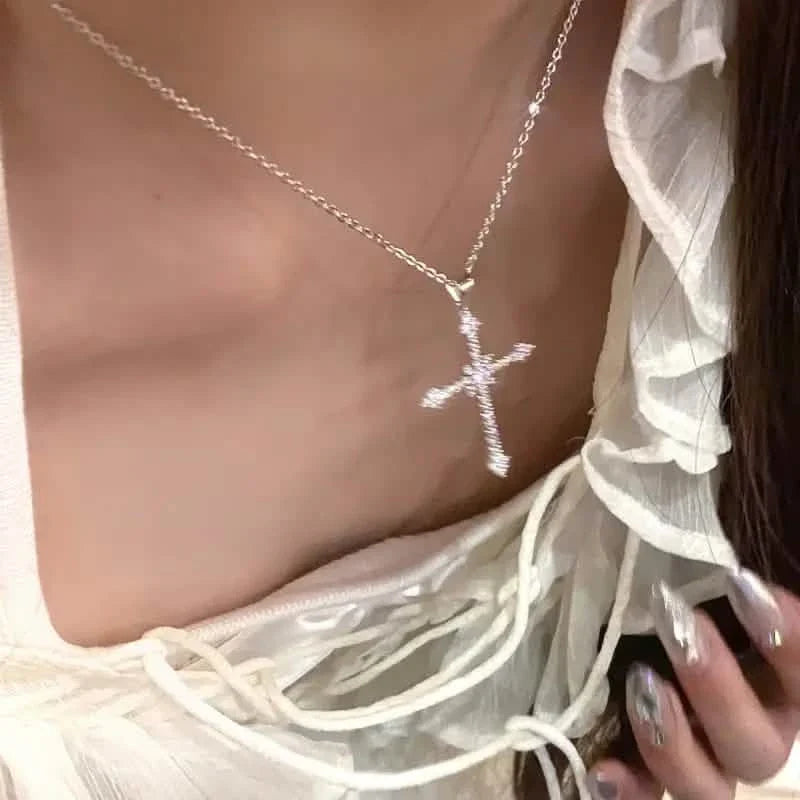 Rhinestone Exquisite Zircon Cross Pendant Necklace