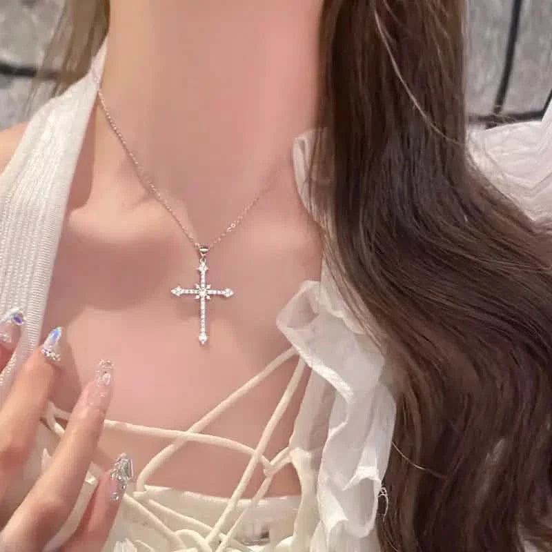 Rhinestone Exquisite Zircon Cross Pendant Necklace