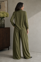 Ribbed Knit Draped Top and Trousers Set