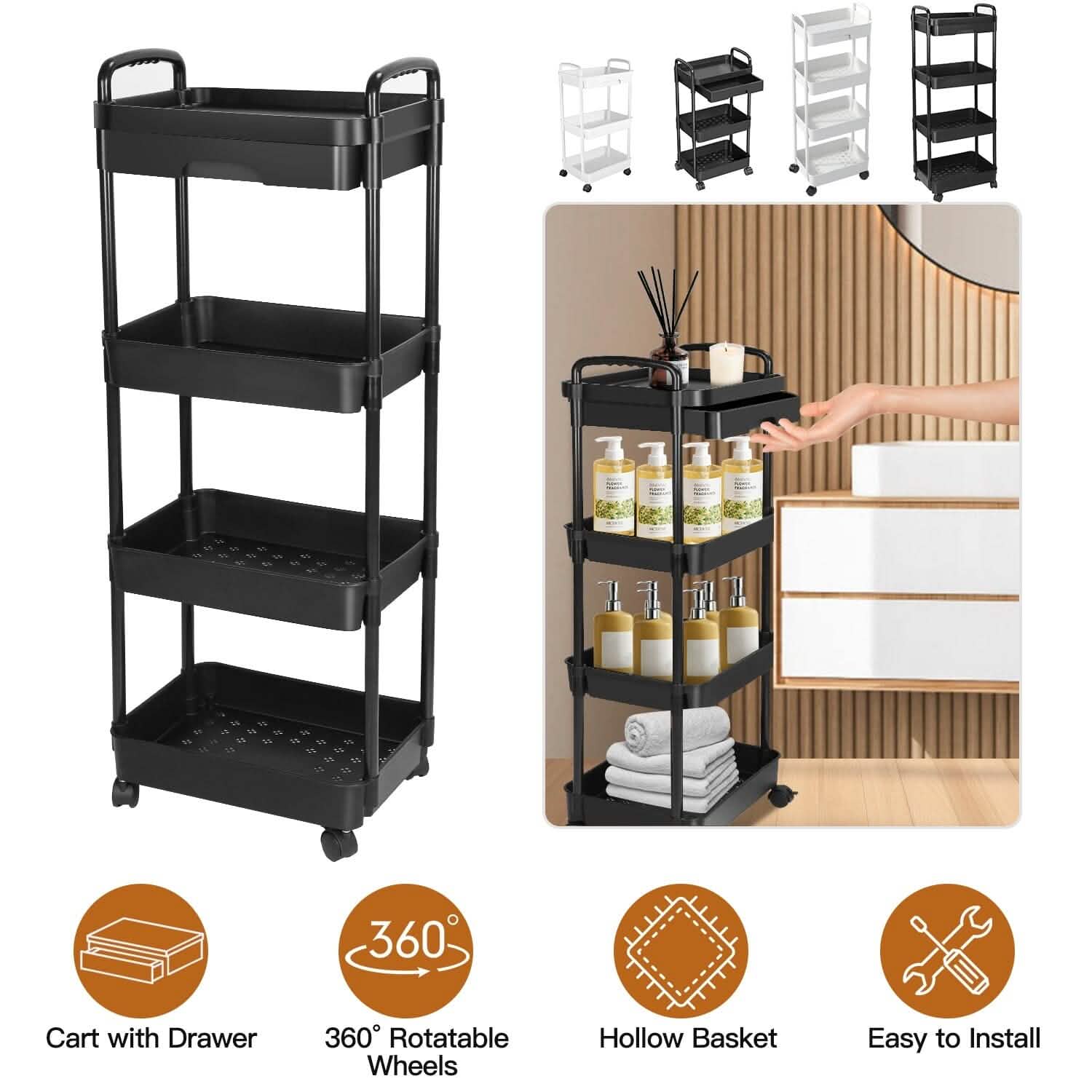 Rolling Utility Cart with Drawer