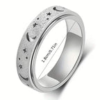 Rotatable Anxiety Fidget Ring Moon and Star Design