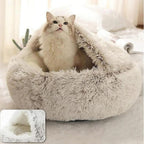 Plush Hooded Round Faux Fur Pet Cozy Bed