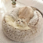 Plush Hooded Round Faux Fur Pet Cozy Bed