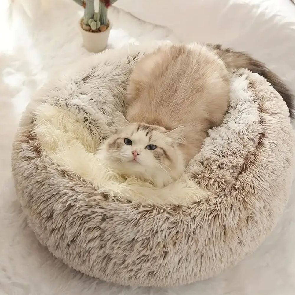 Plush Hooded Round Faux Fur Pet Cozy Bed