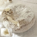Plush Hooded Round Faux Fur Pet Cozy Bed