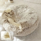 Plush Hooded Round Faux Fur Pet Cozy Bed