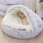 Plush Hooded Round Faux Fur Pet Cozy Bed