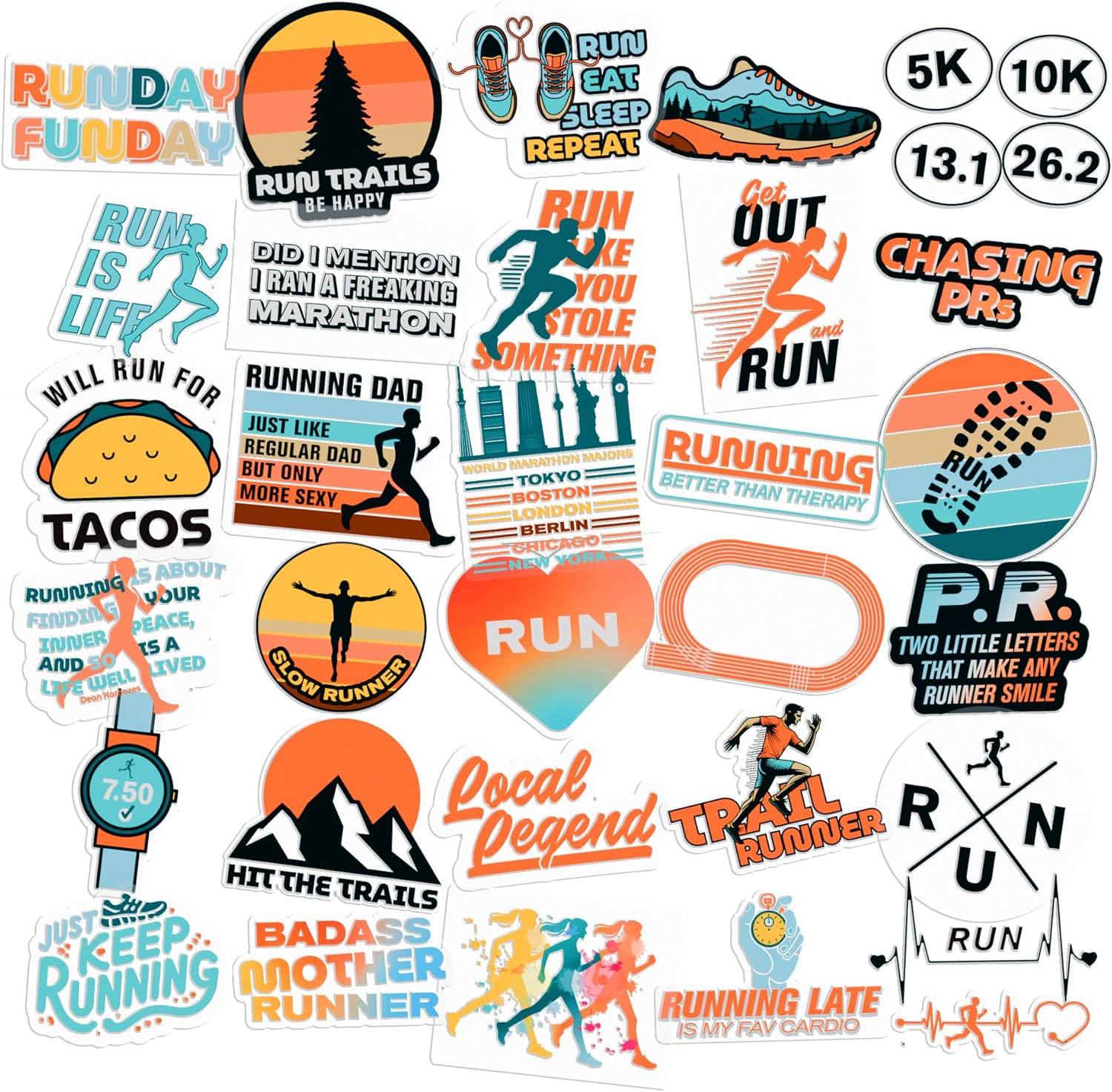 Running Sticker Pack – 34 Motivational Vinyl Stickers for Runners & Water Bottles | BLAUBECK