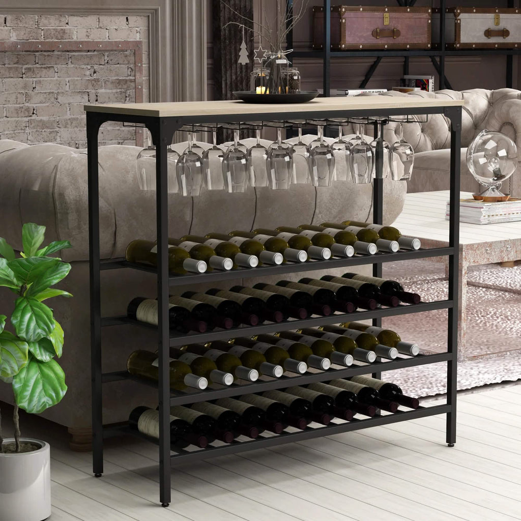 Rustic 40 Bottles Metal Floor Free Standing Wine Rack Table