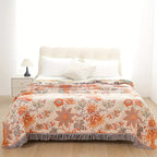 Cotton Floral Bohemian Throw Blanket | Artistic Fringe Accent
