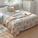 Floral Print Cotton Reversible Throw Blanket