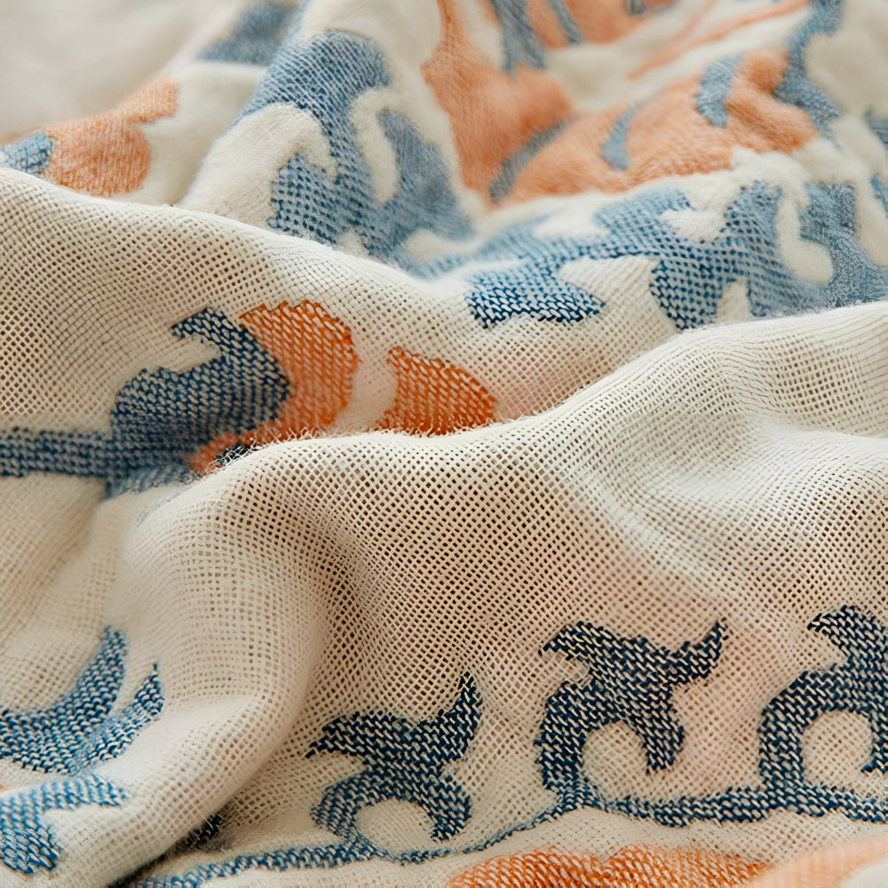 Floral Print Cotton Reversible Throw Blanket