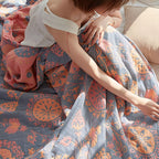 Floral Print Cotton Reversible Throw Blanket
