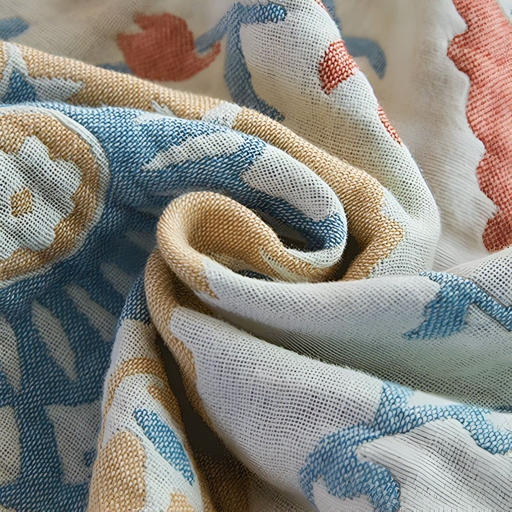 Floral Print Cotton Reversible Throw Blanket