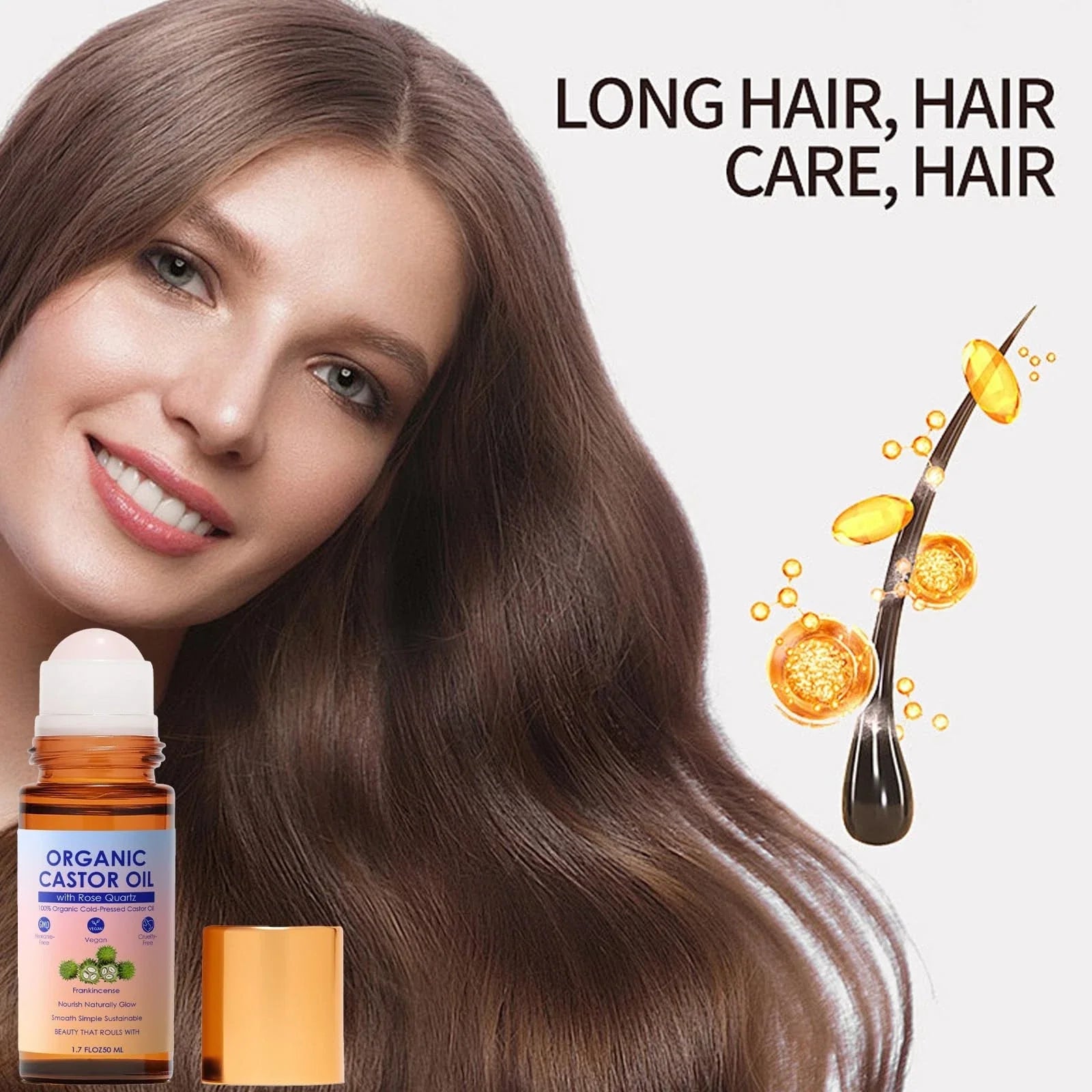 Organic Golden Castor Oil Roll-On with Rose Quartz