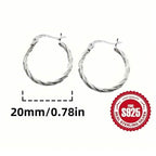 S925 Sterling Silver Geometric Twist Circle Hoop Earrings
