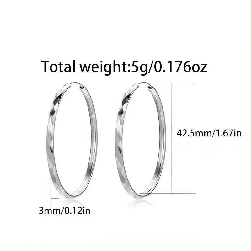 S925 Sterling Silver Hoop Earrings With Exaggerated Large Circle Diamond Pattern Hoop
