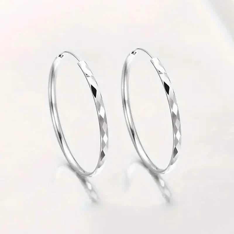 S925 Sterling Silver Hoop Earrings With Exaggerated Large Circle Diamond Pattern Hoop