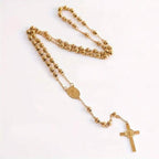 San Benito Golden Plated Stainless Steel Priest Saint Benedict Rosary Necklace