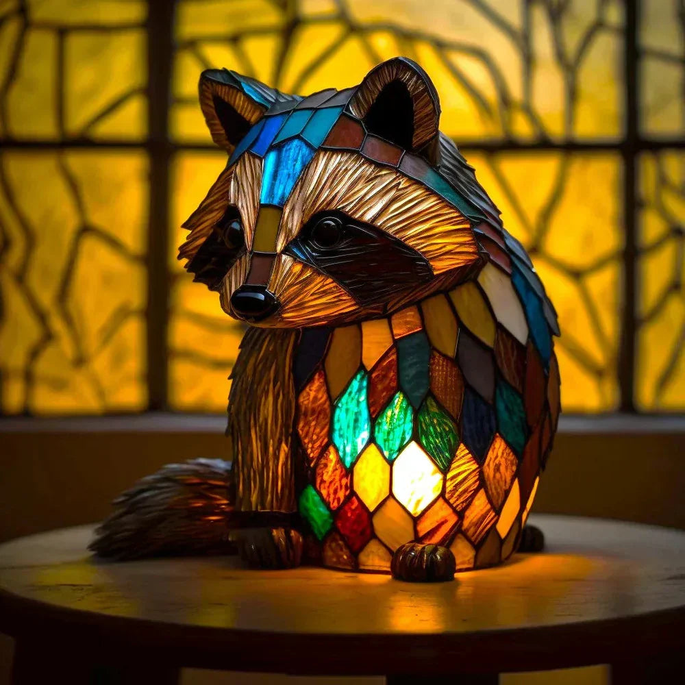 Stained Glass Animal Motif Table Lamp in Warm Ambiance