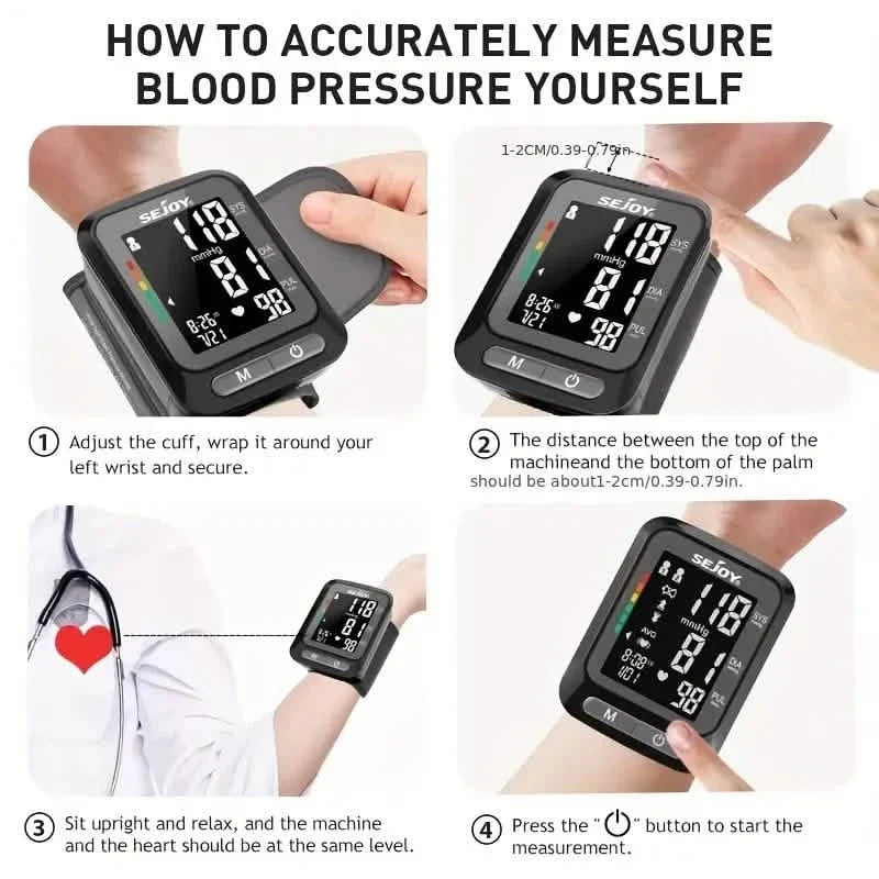 SEJOY Wrist Blood Pressure Monitor Automatic Digital Cuff Heart Rate BP Machine