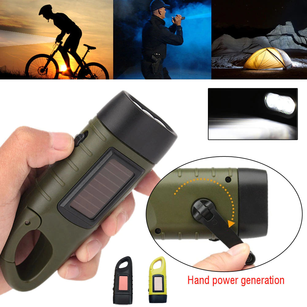 Hand-Crank Solar Powered Emergency Flashlight