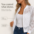 Sheer Floral Lace Bomber Jacket