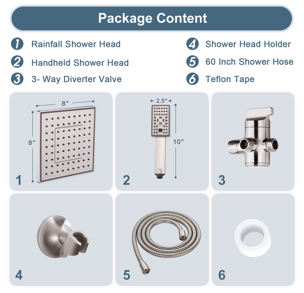 Dual Shower Head-Rain Shower Head with Handheld Shower Set, Diverter