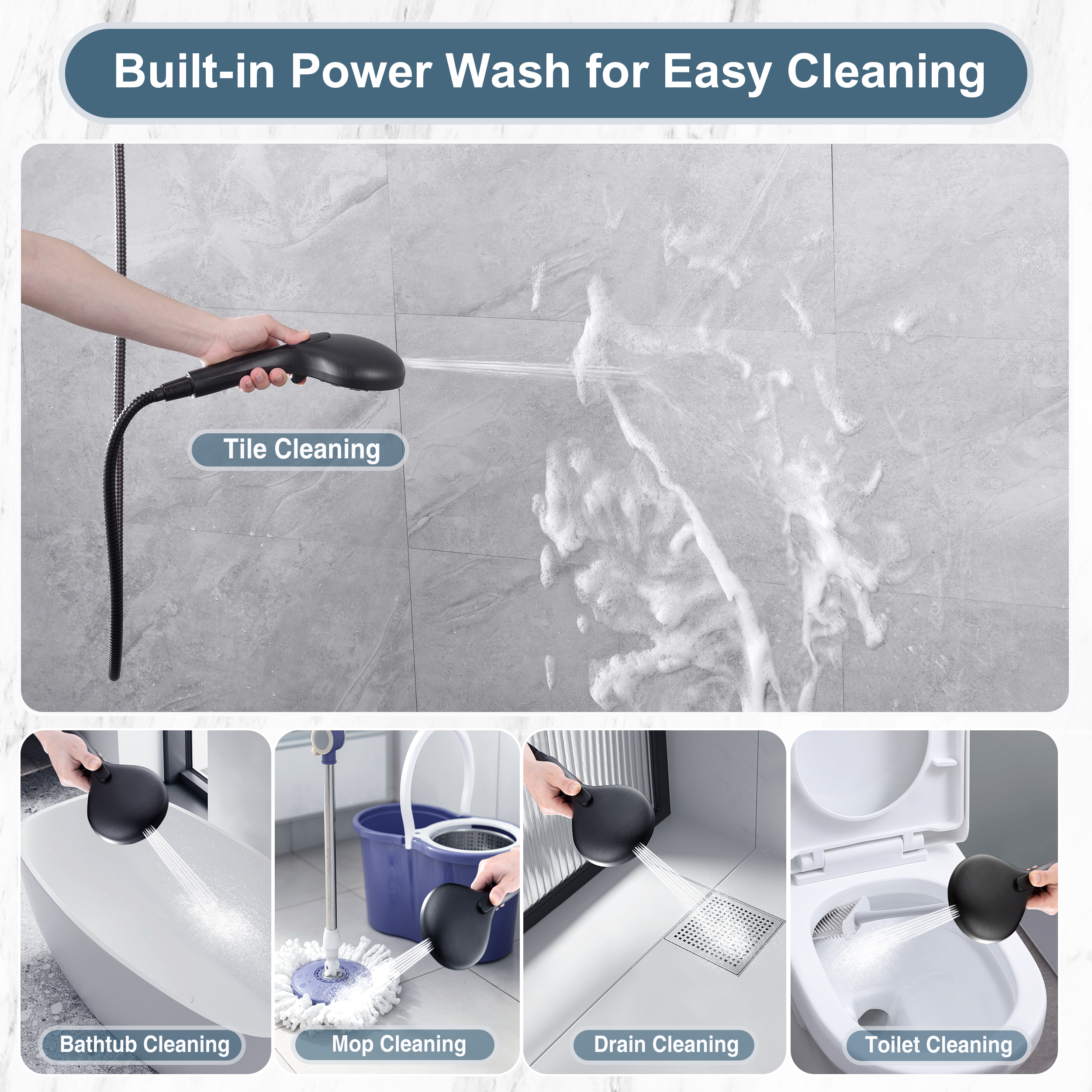 Handheld Shower Head, 9-Spray Showerhead with 69" Hose, Bracket