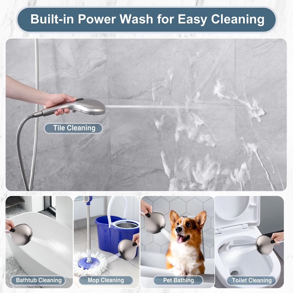 Handheld Shower Head, 9-Spray Showerhead with 69" Hose, Bracket