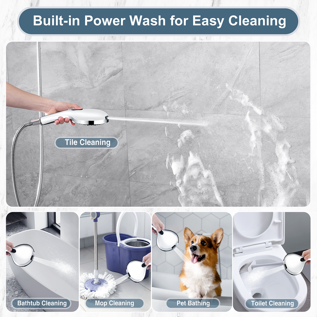 Handheld Shower Head, 9-Spray Showerhead with 69" Hose, Bracket