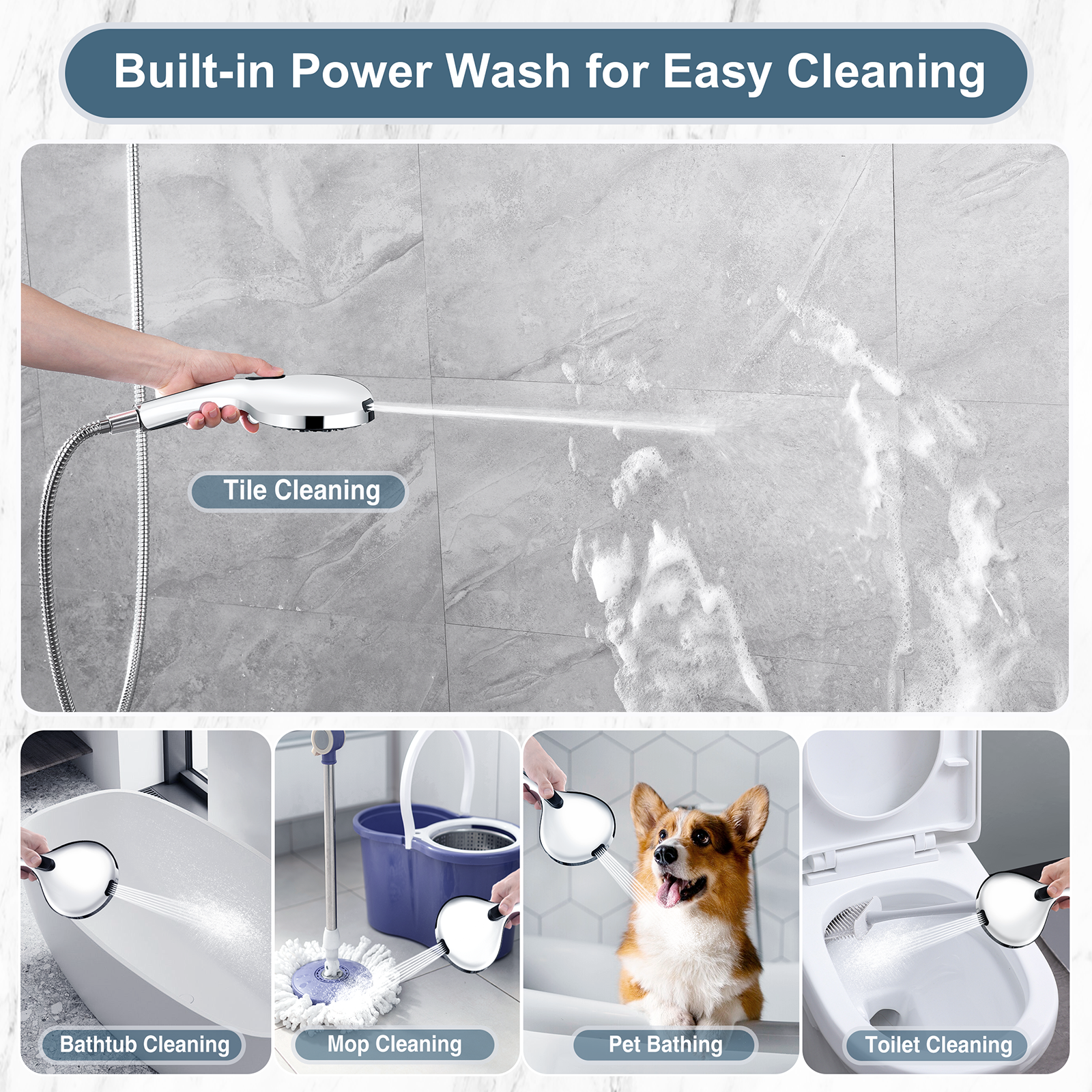 Handheld Shower Head, 9-Spray Showerhead with 69" Hose, Bracket