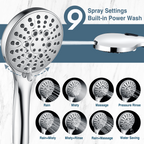 Handheld Shower Head, 9-Spray Showerhead with 69" Hose, Bracket