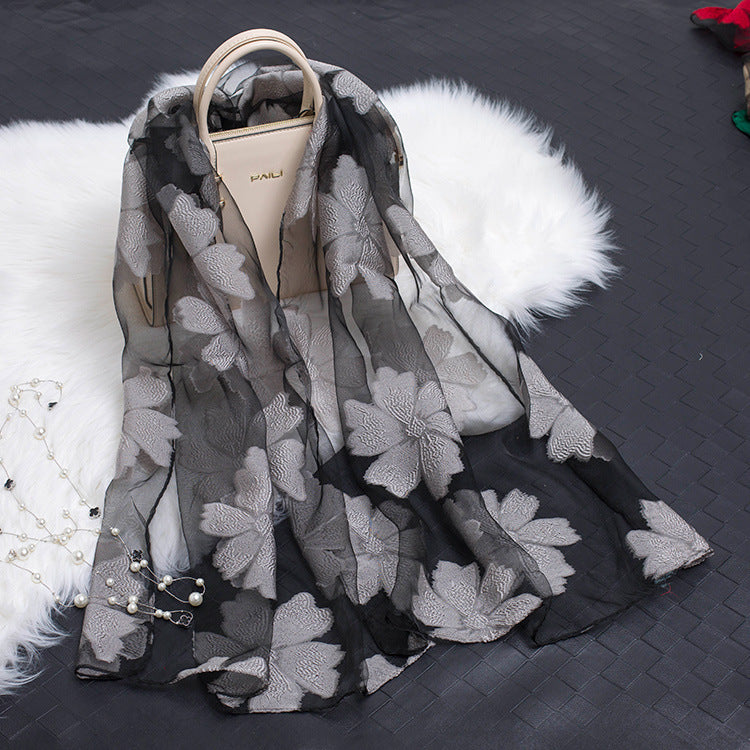 Silk Scarf with Cut-Out Floral Motif