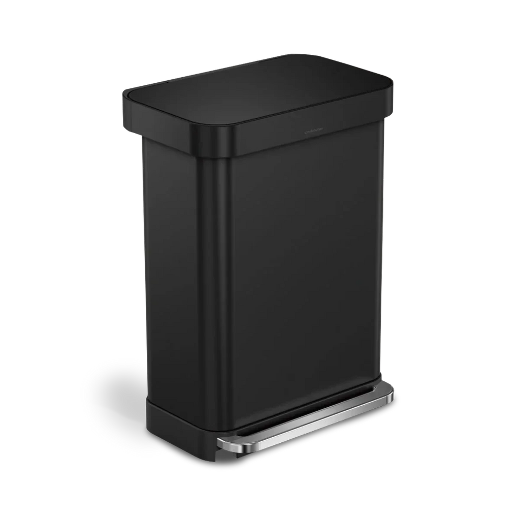 simplehuman 55-Liter Matte Black Indoor Kitchen Hinged Lid Trash Can