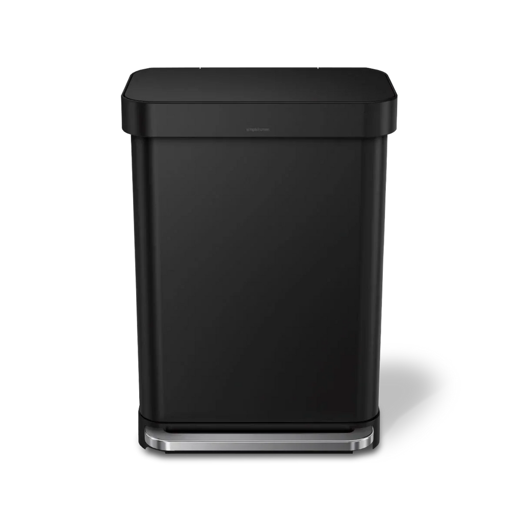 simplehuman 55-Liter Matte Black Indoor Kitchen Hinged Lid Trash Can