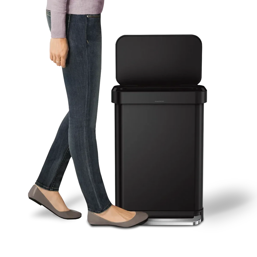 simplehuman 55-Liter Matte Black Indoor Kitchen Hinged Lid Trash Can