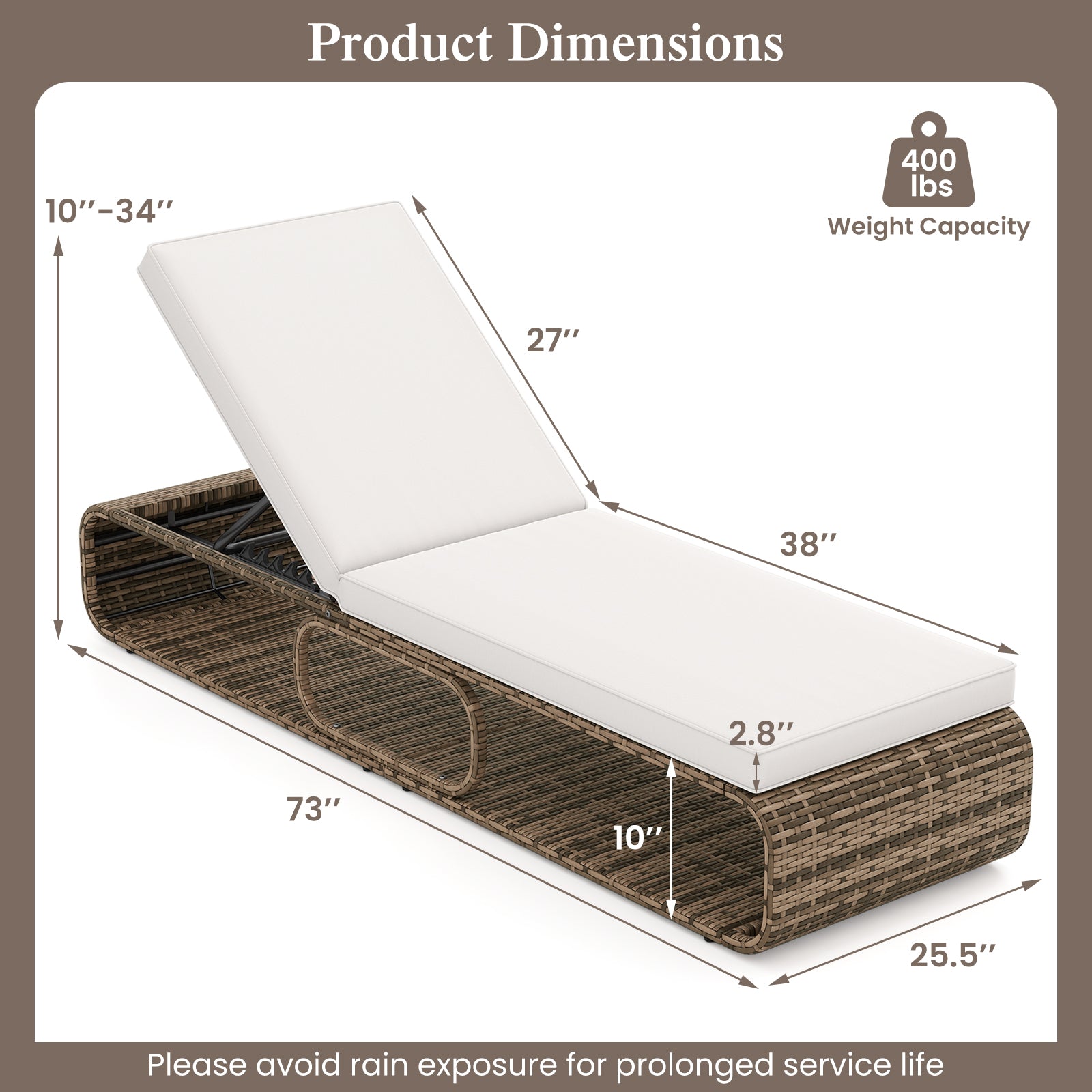 7-Position Adjustable PE Rattan Outdoor Chaise Lounge Chair
