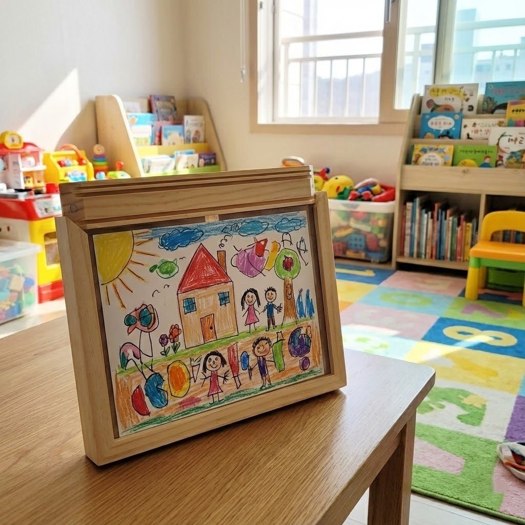 Display Frame with Wood Look and Storage