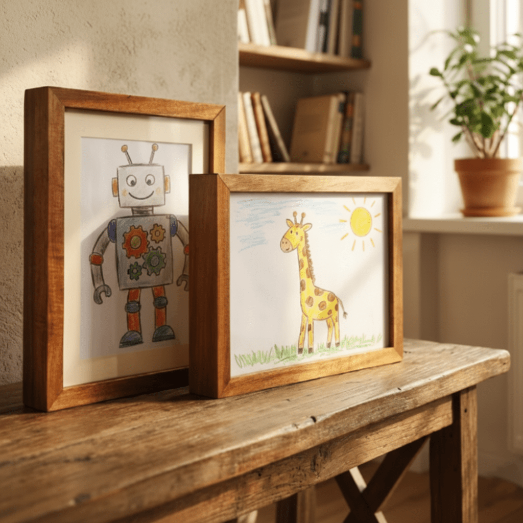 Display Frame with Wood Look and Storage