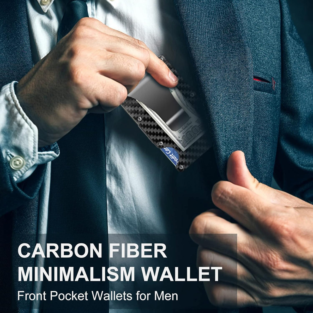 Slim RFID-Blocking Wallet made of Carbon Fibre with Money Clip - CarbonVault